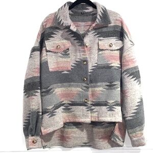 Western jacket shacket medium cotton soft cozy gray pink 2 button pockets